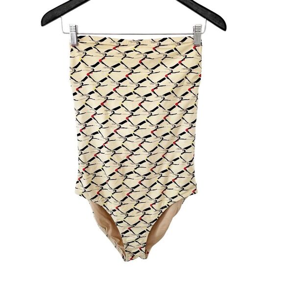 J.Crew Cream All-Over‎ Pattern High Waisted Strapless One-Piece Swimsuit - Picture 1 of 7